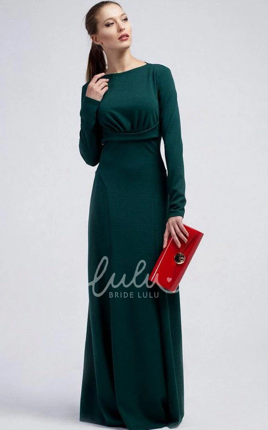 Formal Sheath Dark Green Jersey Dress with Long Sleeves