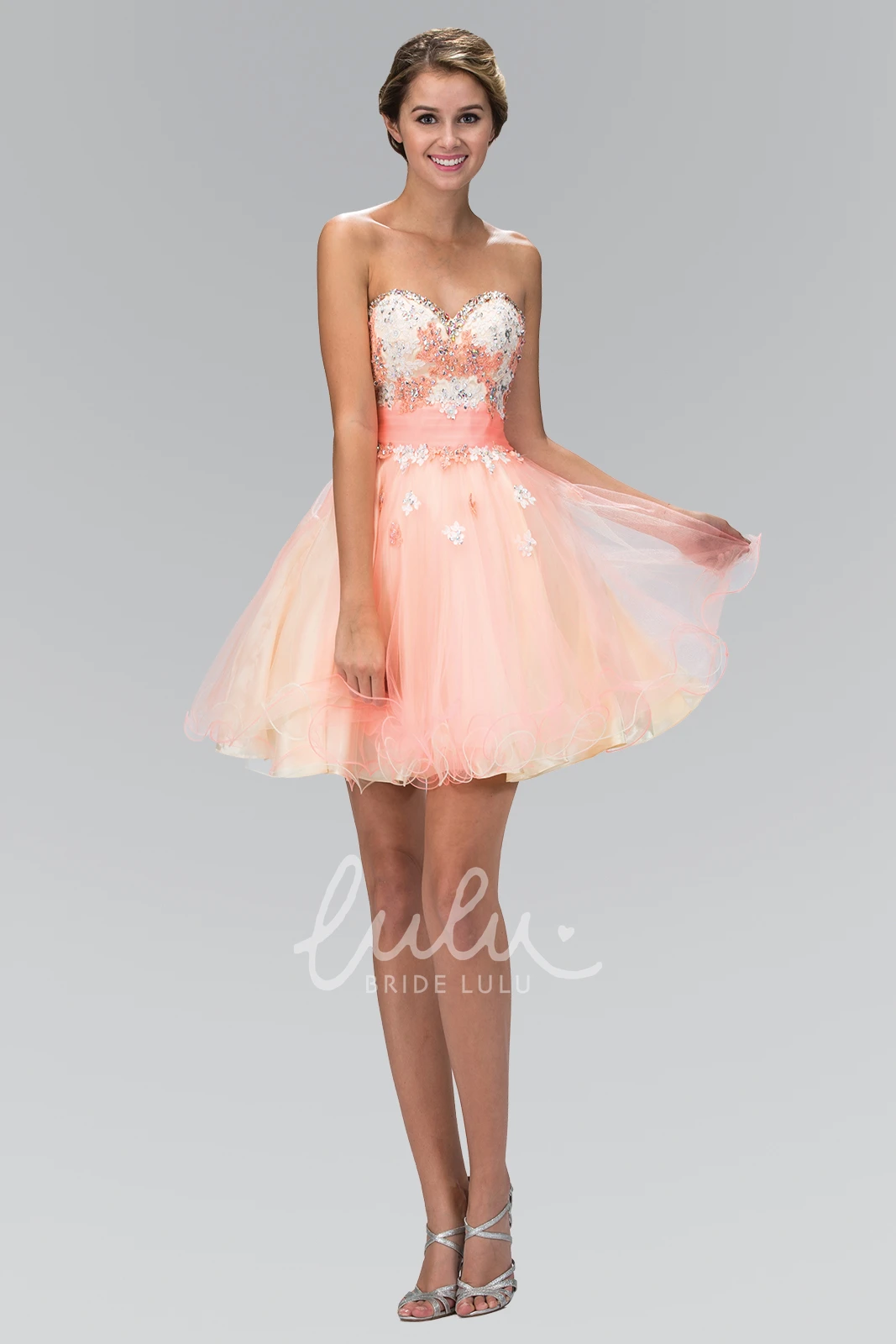 Multi-Color A-Line Tulle Dress with Appliques and Beading Sweetheart Lace-Up Short Formal Dress