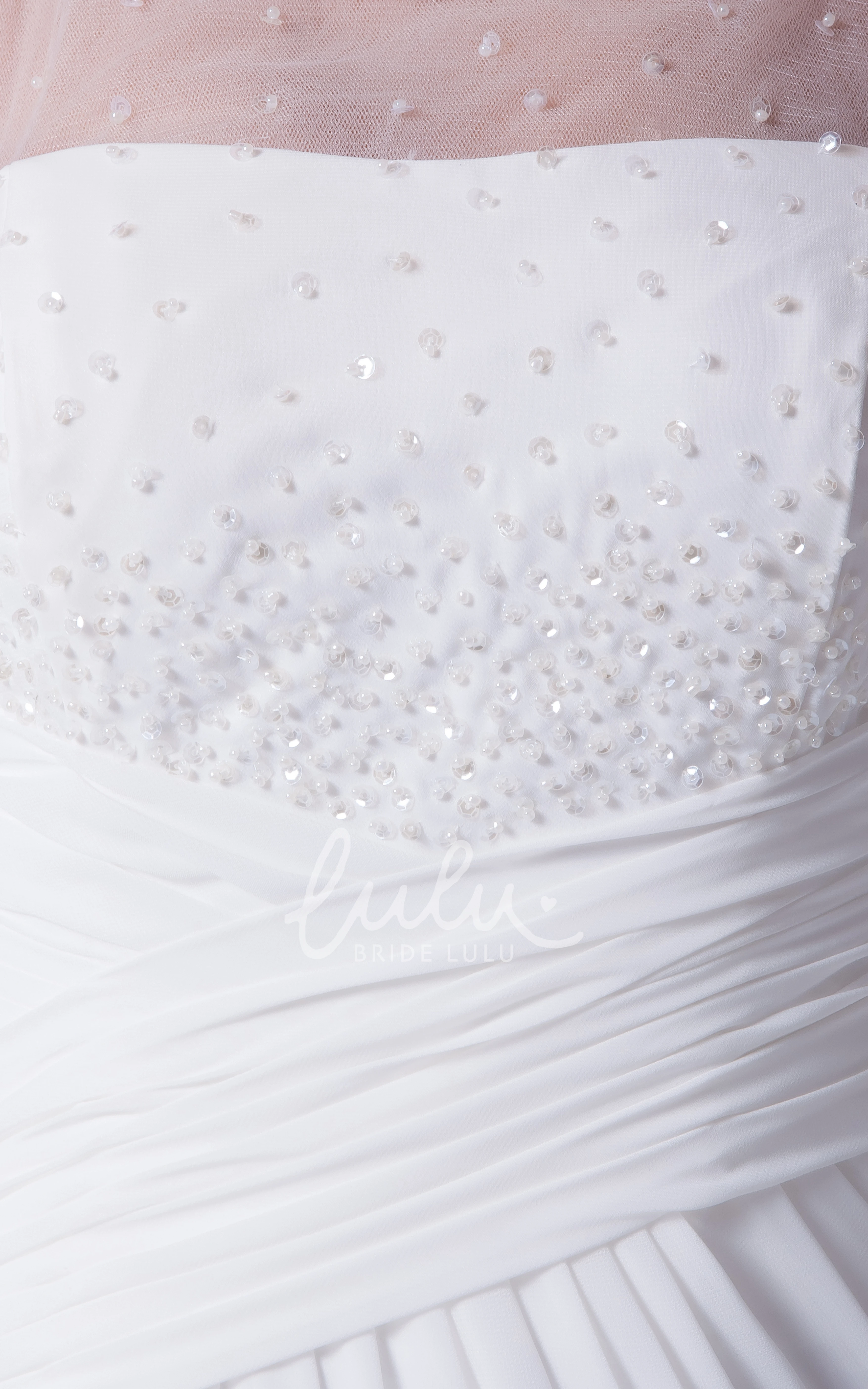 Beaded Chiffon Wedding Dress with Illusion Neckline Elegant and Modern