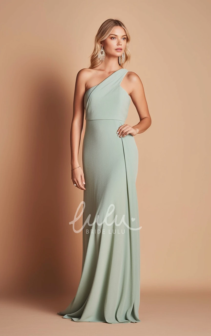Modest Chiffon Sheath Bridesmaid Dress with One-shoulder and Floor-length in 2025