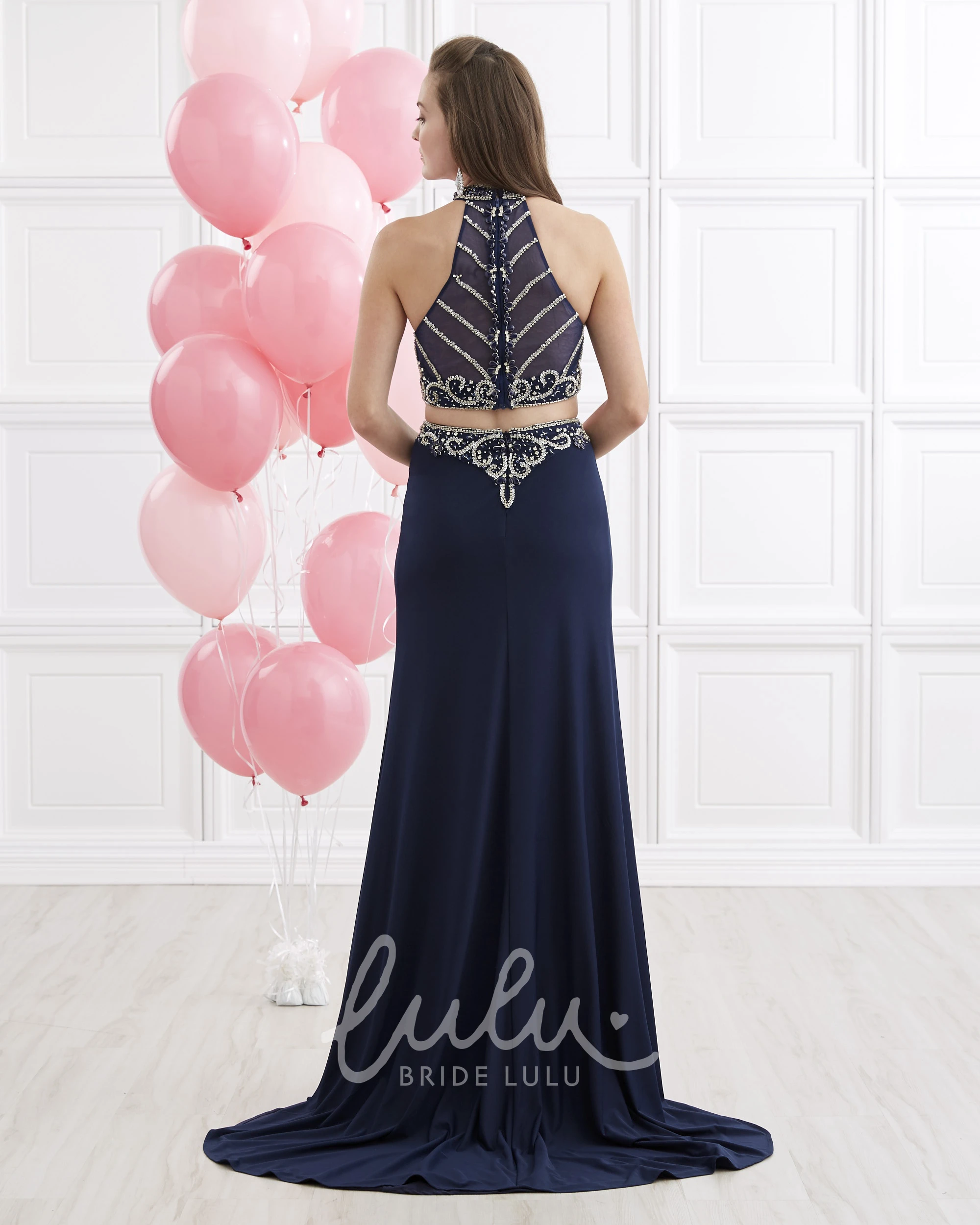 High Neck Sleeveless Sheath Jersey Prom Dress with Illusion and Beading