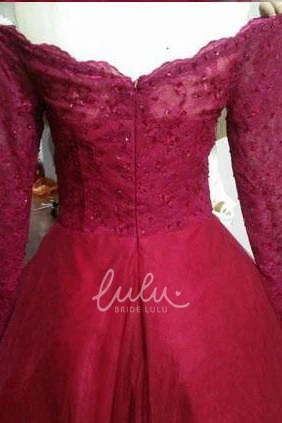 Off-the-Shoulder Tulle Ball Gown with Long Sleeves for Prom or Formal