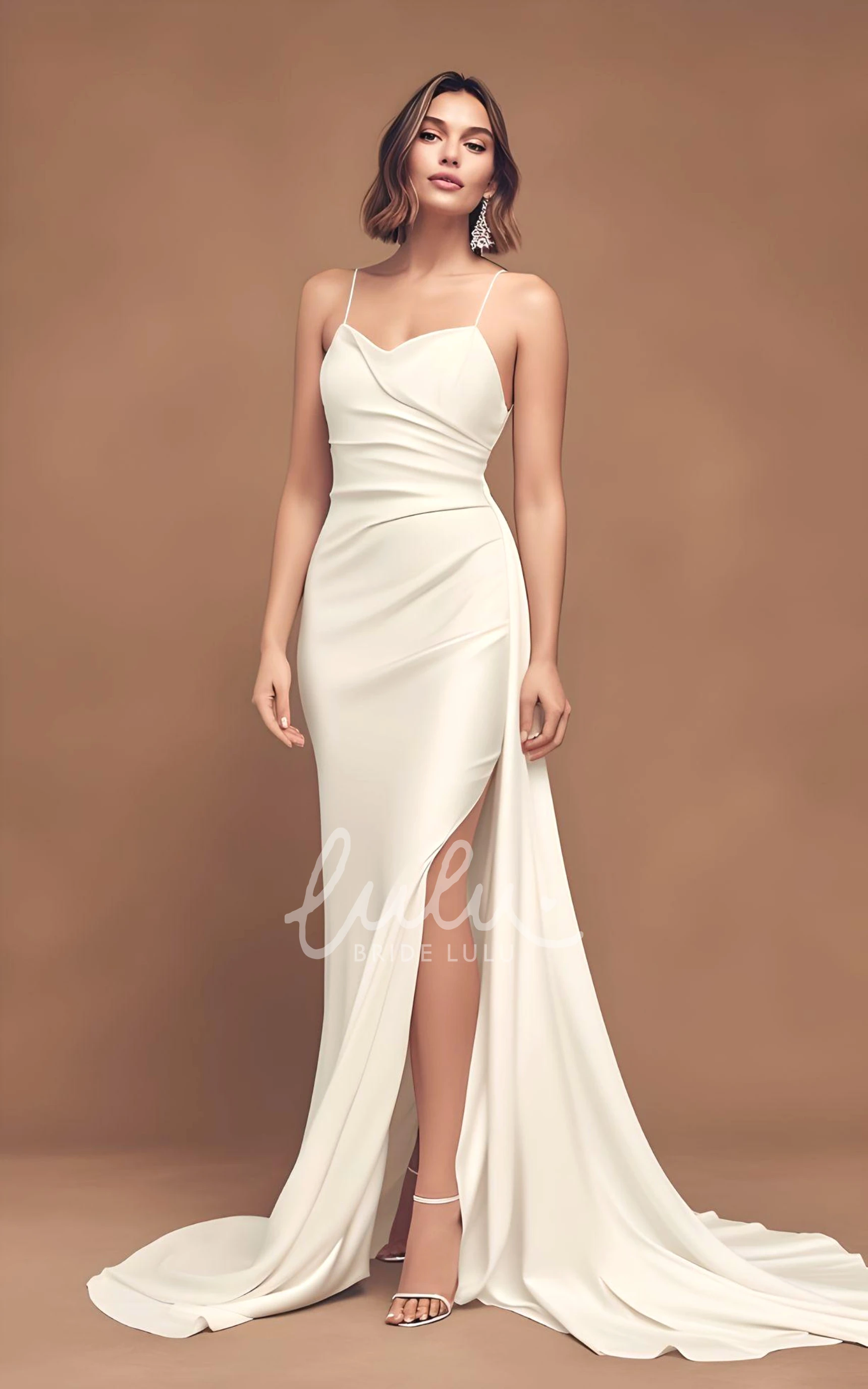 Simple Satin Wedding Dress 2025 Mermaid Sleeveless Split Front Spaghetti Country Beach