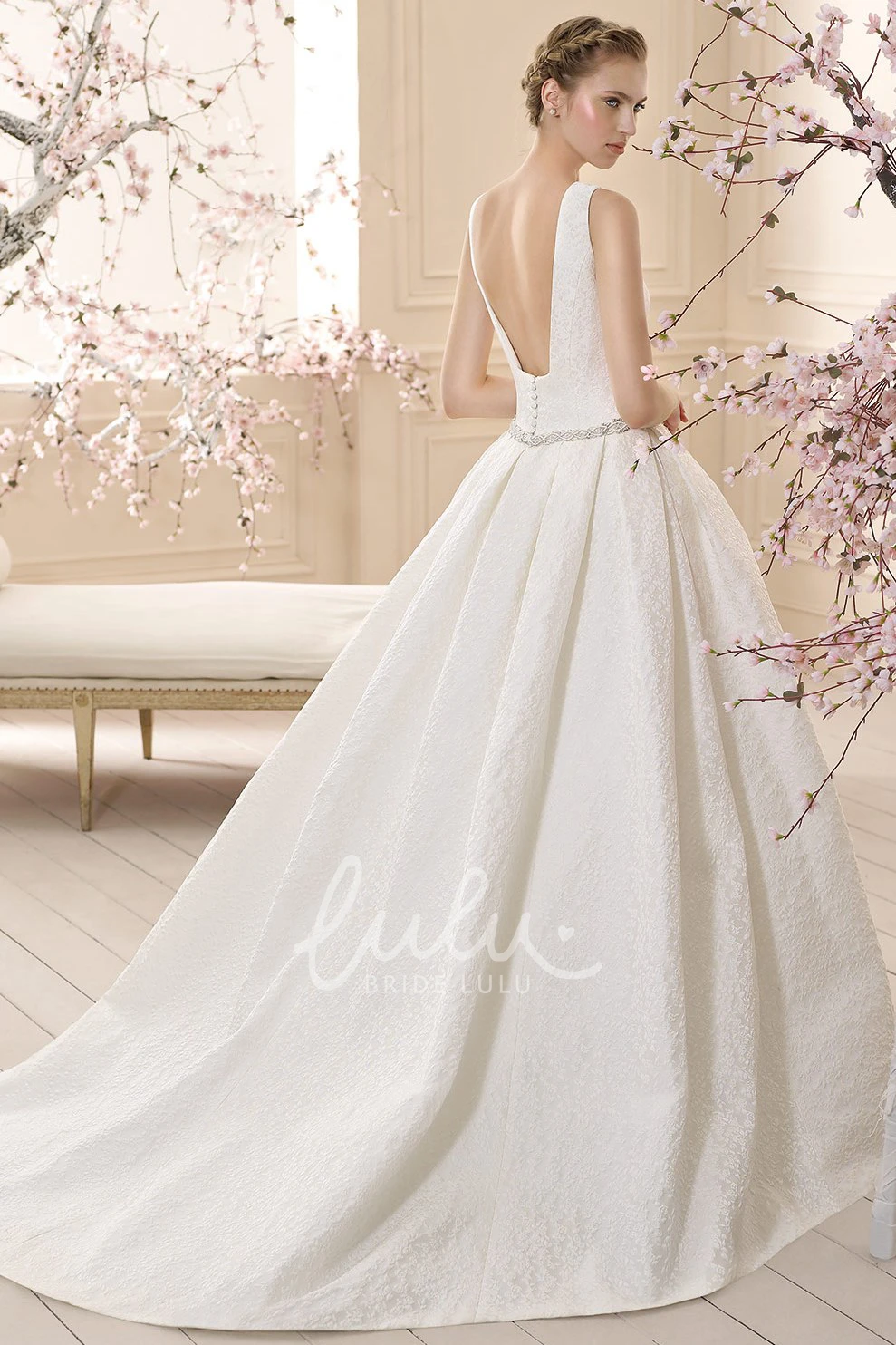Jeweled Sleeveless Ball Gown Wedding Dress with Embroidery Elegant Bridal Gown