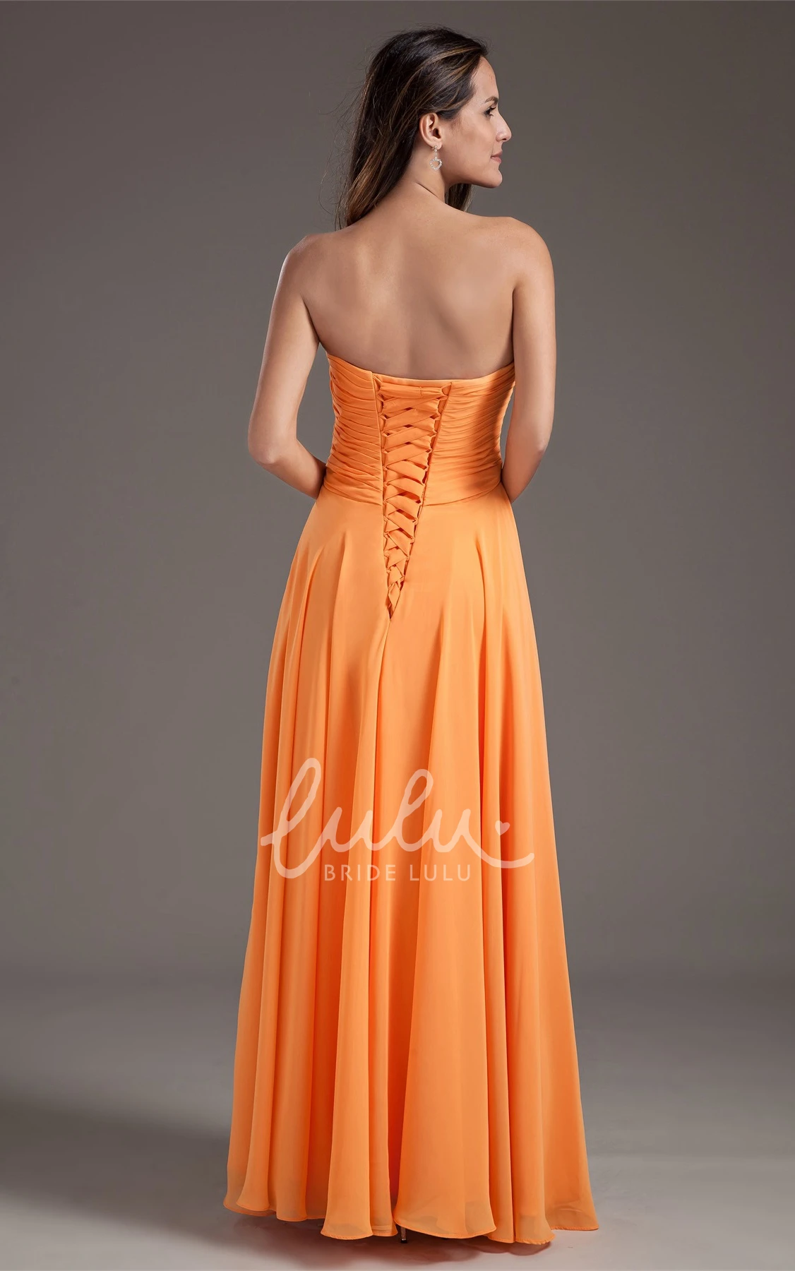 Maxi Chiffon Bridesmaid Gown with Sweetheart Criss-Cross Pleats and Sleeveless Design