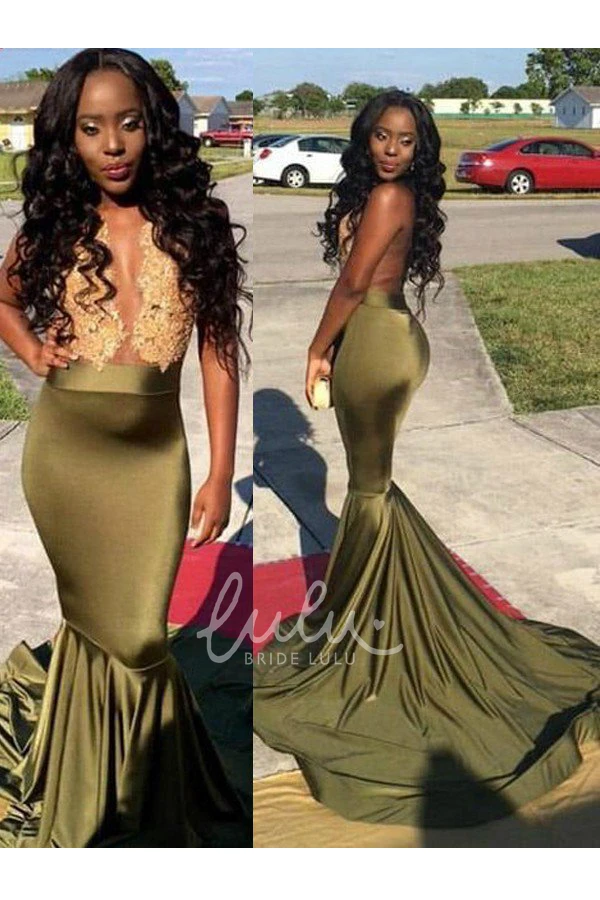 Scoop Satin Mermaid Trumpet Sleeveless Prom Dress Sweep Brush Train