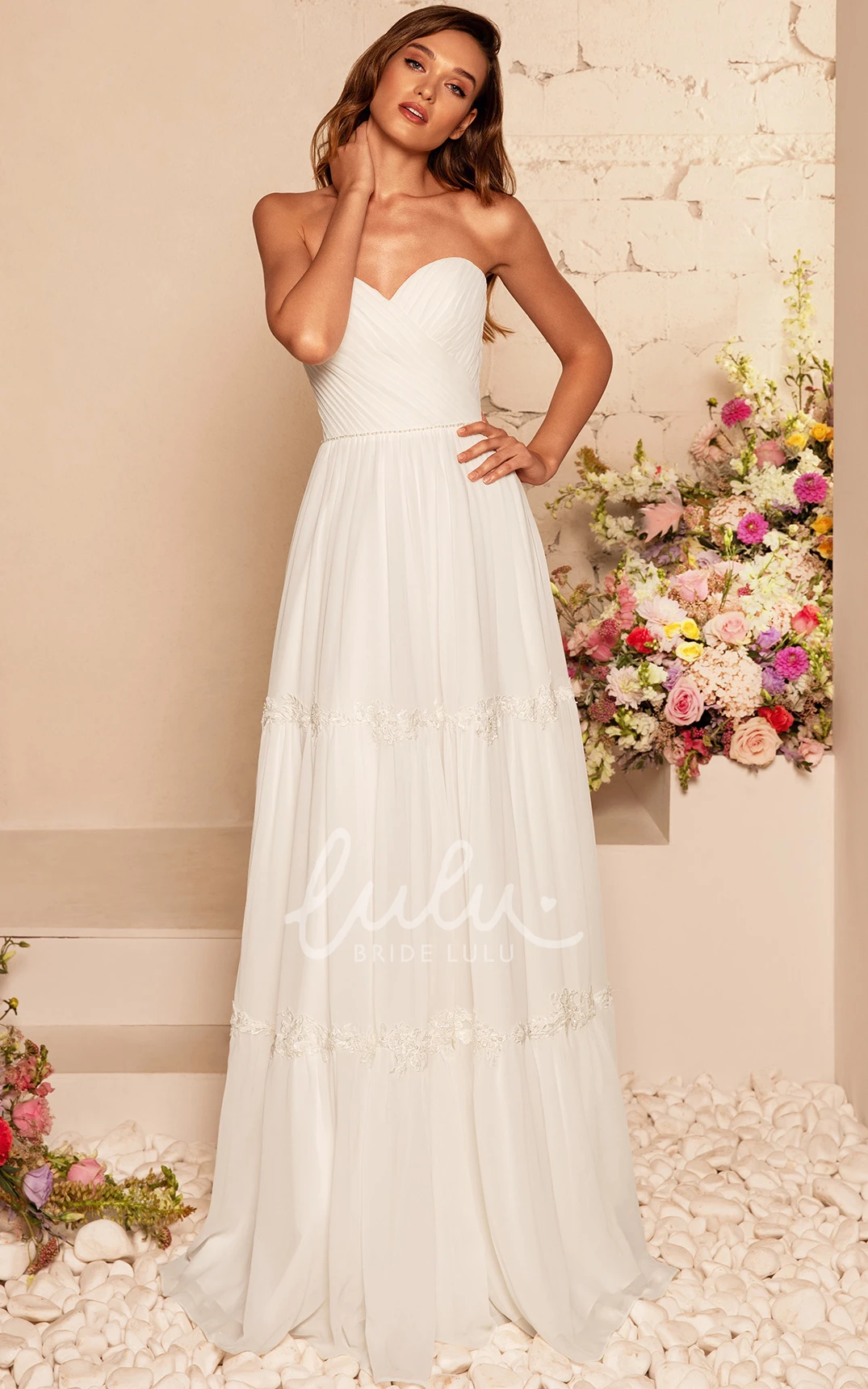 Illusion Long Sleeve A-line Chiffon Wedding Dress with Criss Cross Ethereal and Graceful