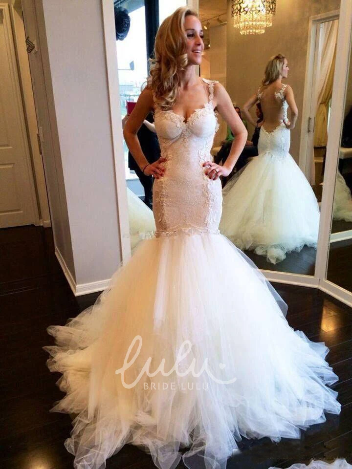 Illusion Lace Tulle Spaghetti Mermaid Trumpet Wedding Dress