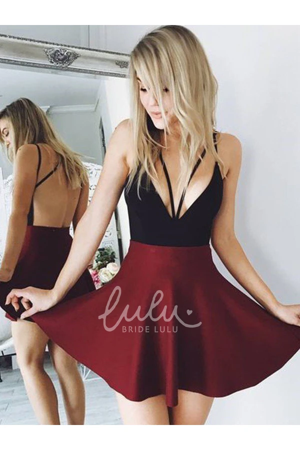 Plunging Neckline Satin A-line Sleeveless Mini Homecoming Dress