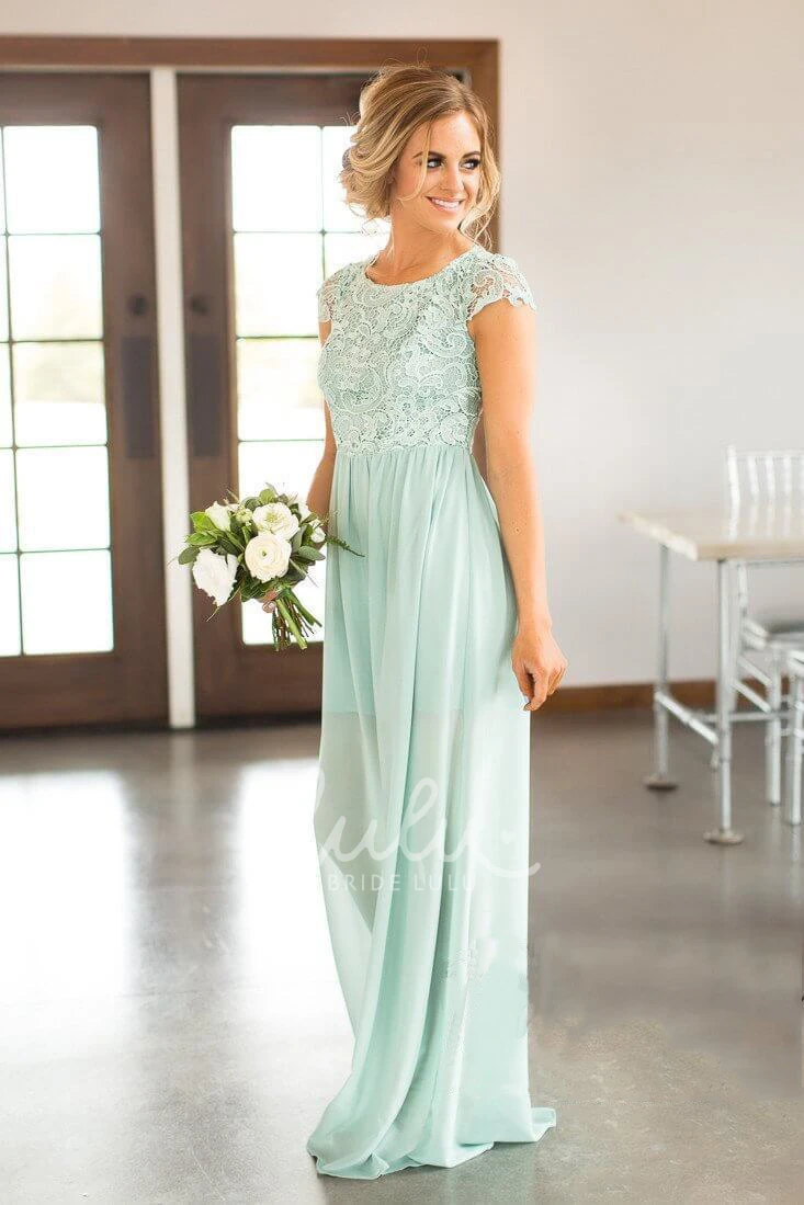 Cap-sleeve Chiffon Bridesmaid Dress with Keyhole Back Elegant Bridesmaid Dress
