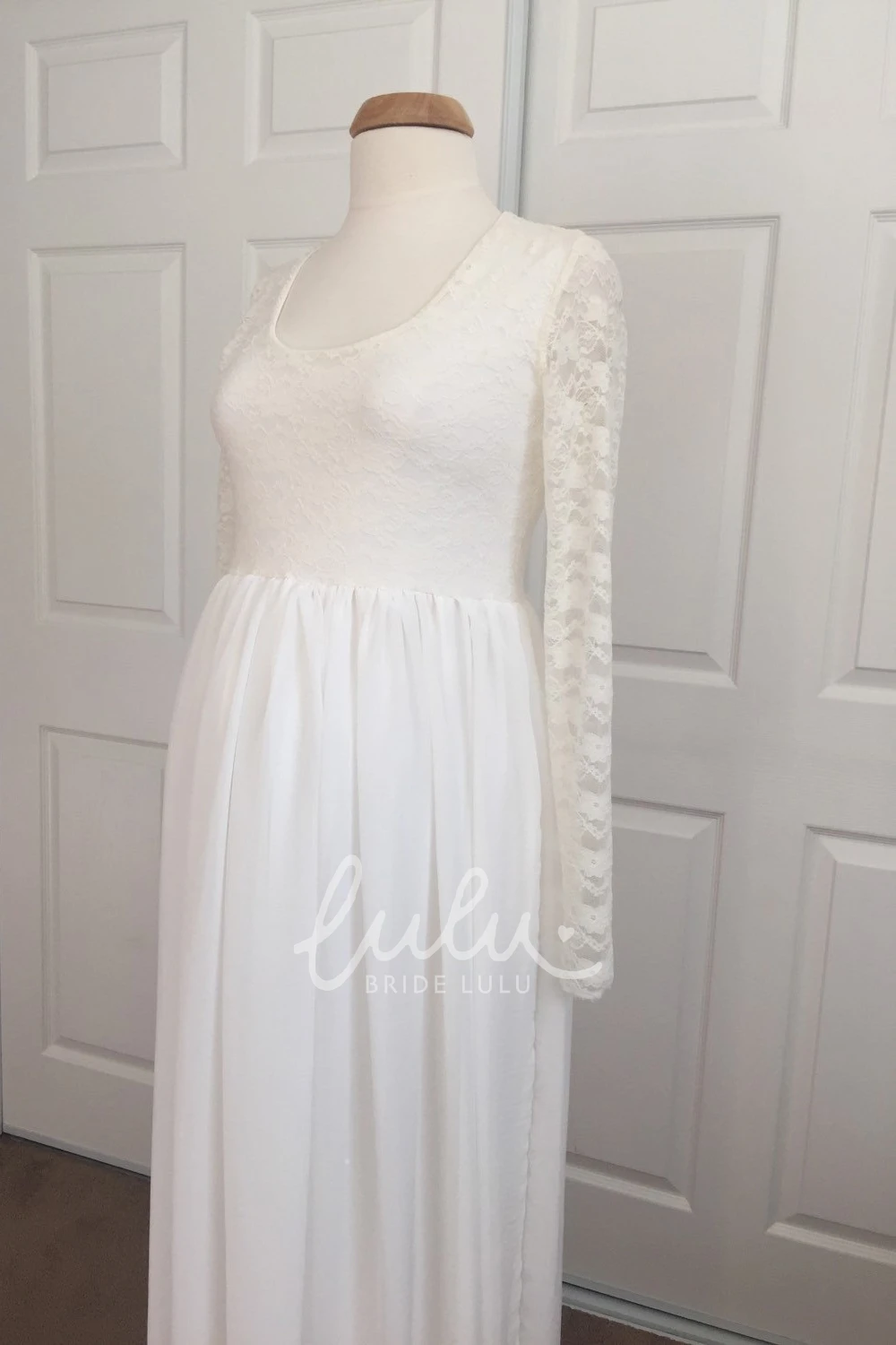 Lace Chiffon Maternity Wedding Dress with Long Sleeves A-line Style