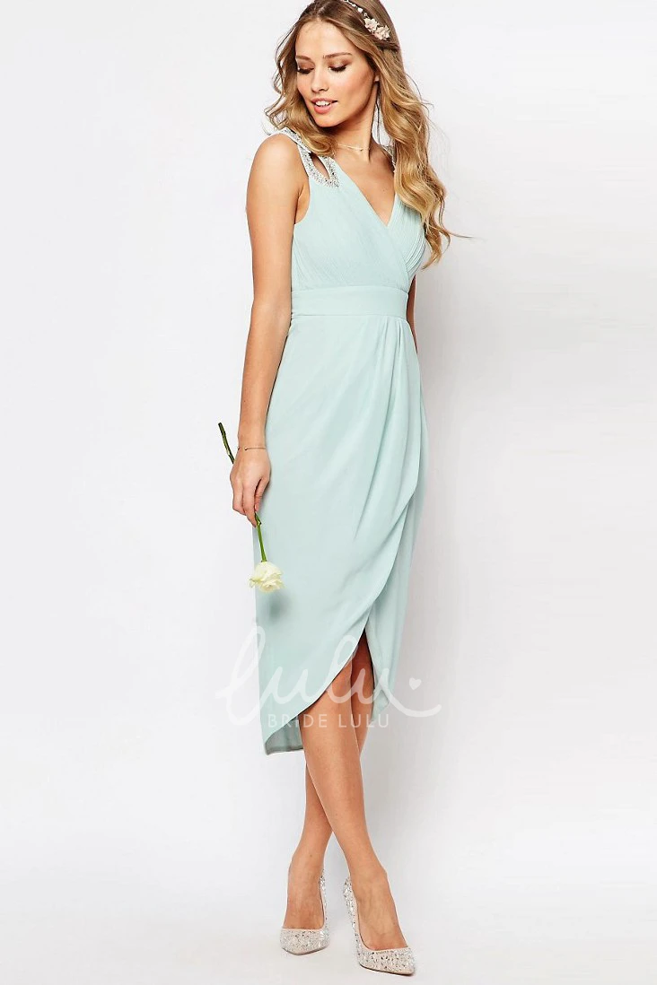 High-Low Criss-Cross Chiffon Bridesmaid Dress Sleeveless Sheath