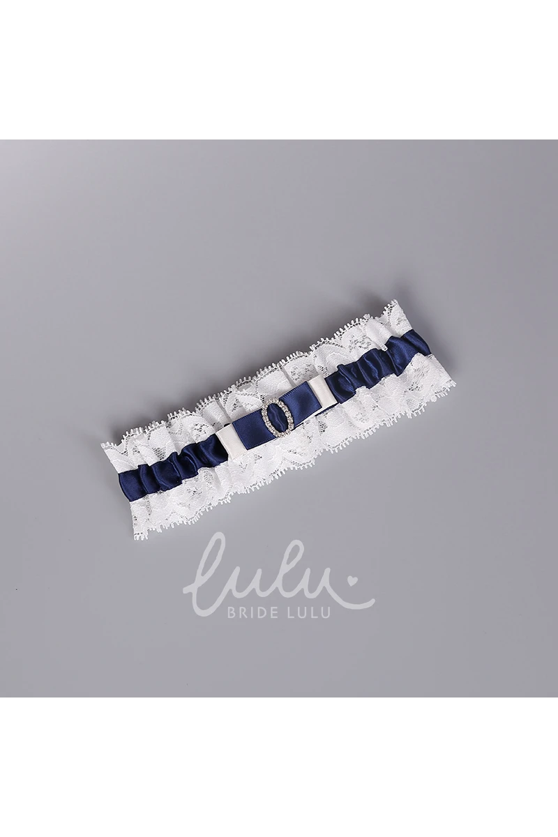 Original Handmade Blue Satin Beading White Lace Bridal Garter Wedding Dress 16-23inch Elastic