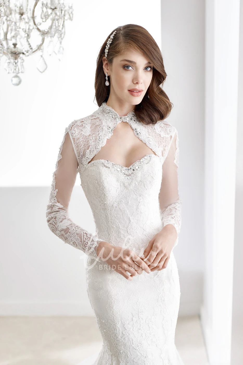 Lace Sheath Wedding Dress with Keyhole Bust and Mermaid Style Long Sleeve