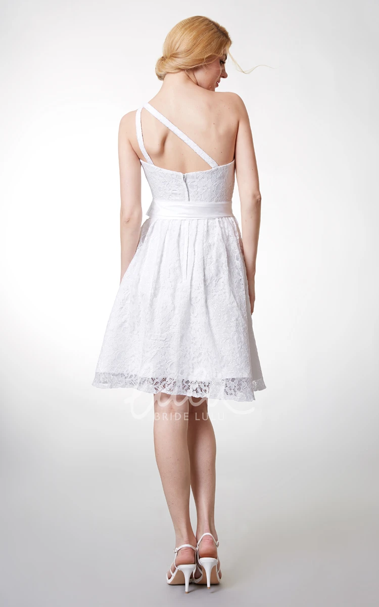 Beautiful Knee Length Lace Dress with One Shoulder and Fitted Cut