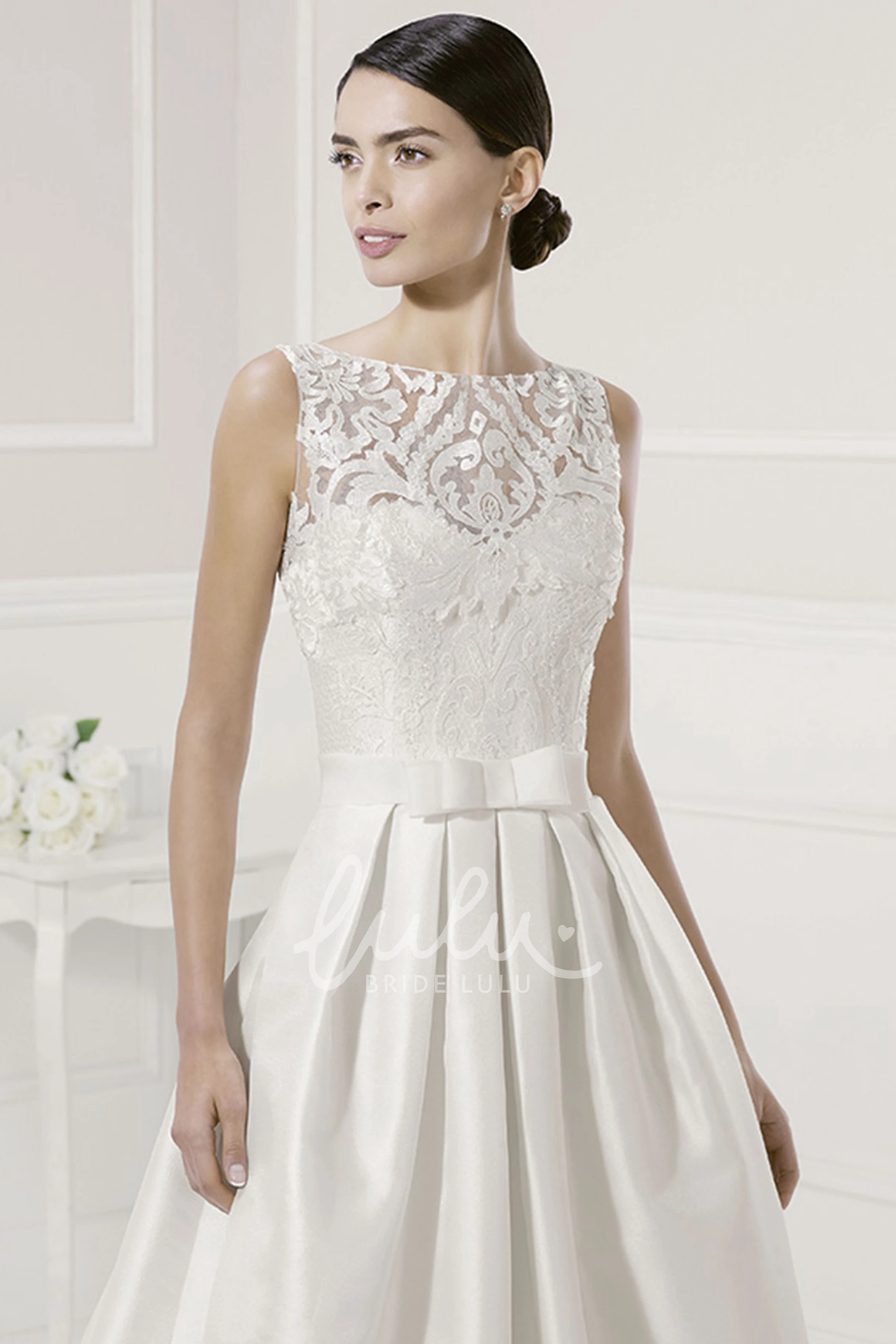 Lace Bodice Taffeta Wedding Dress With Removable Appliqued Top Classic Look