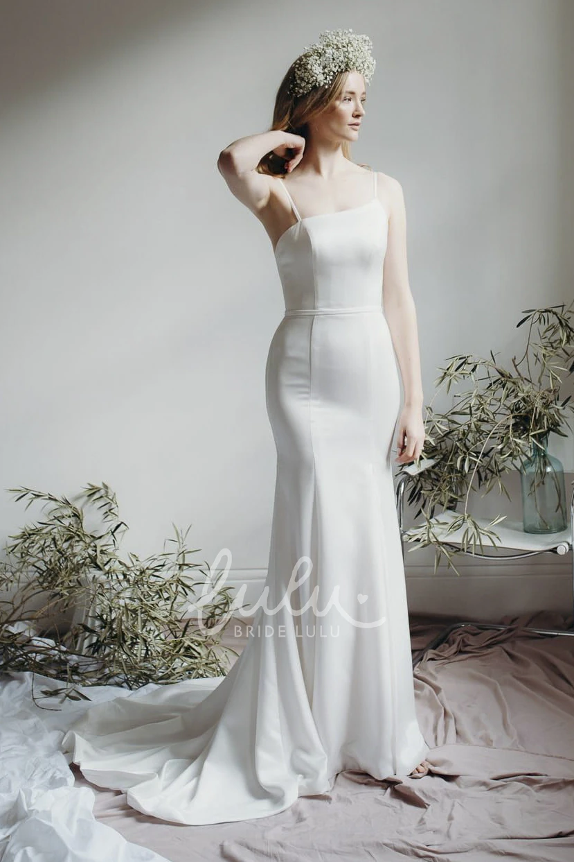 Asymmetrical Mermaid Winter Wedding Dress with Spaghetti Straps and Open Back