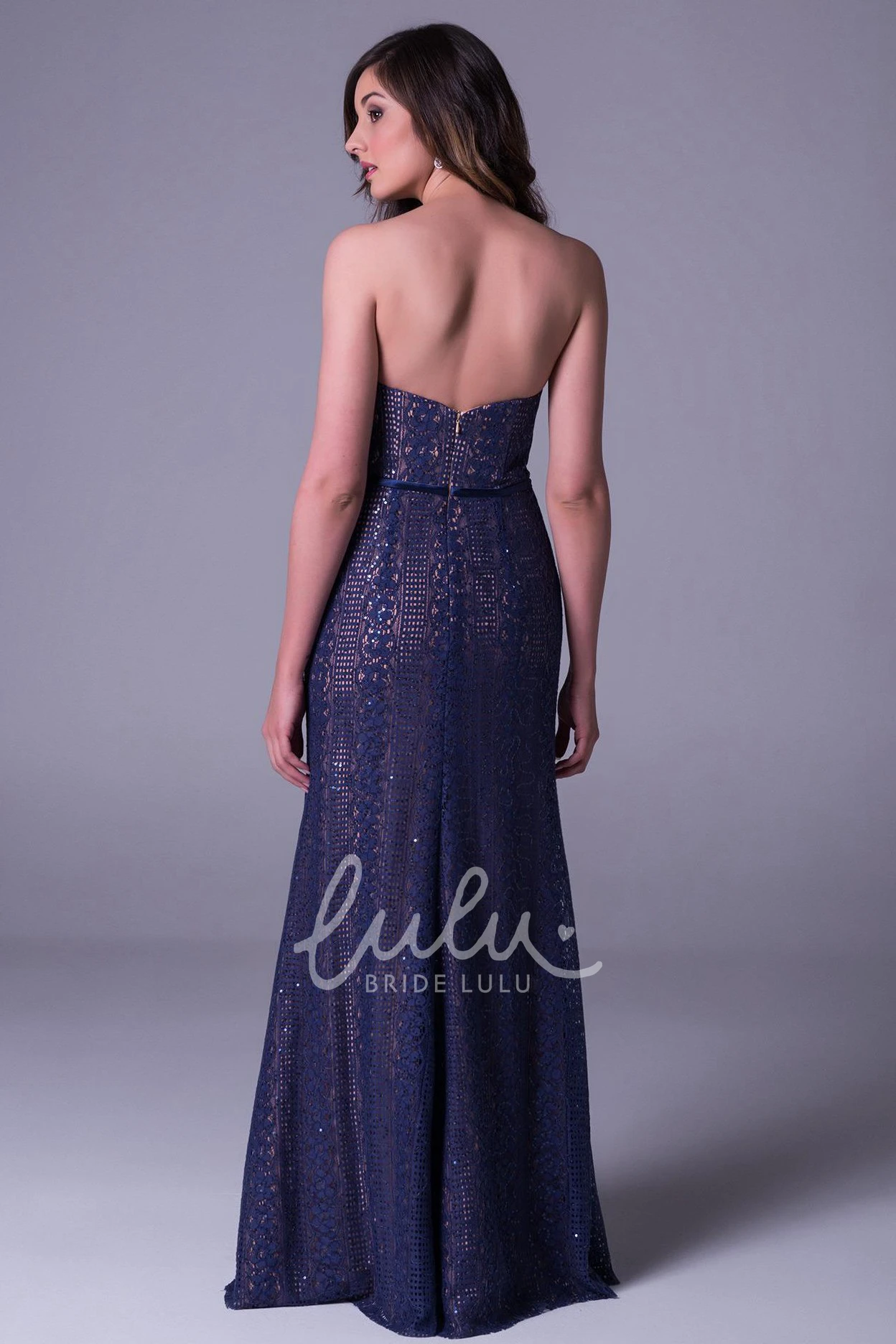 Lace Sleeveless Sheath Prom Dress Long Strapless Gown