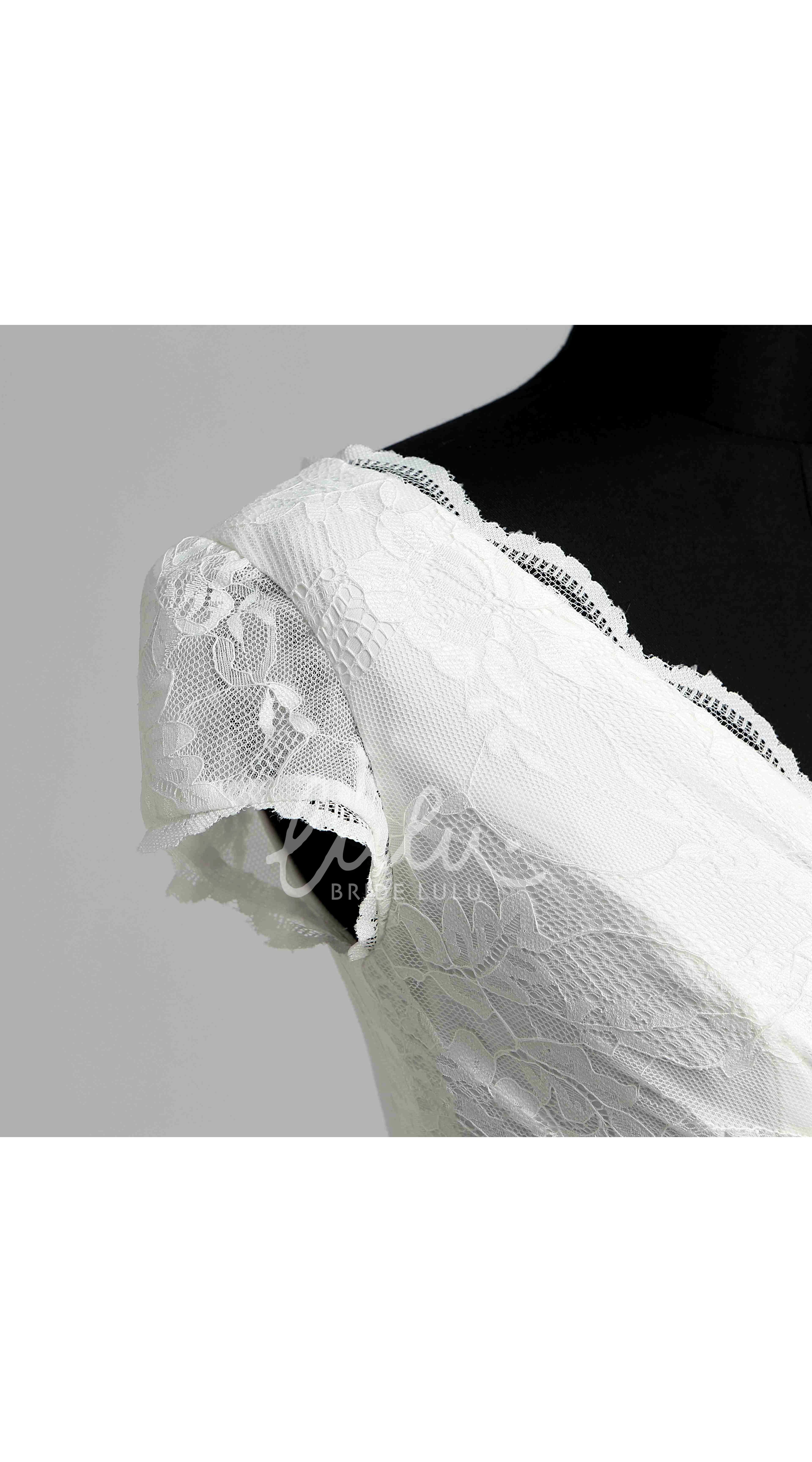 Illusion Lace A-line Wedding Dress with Scalloped V-neckline and Criss Cross Back