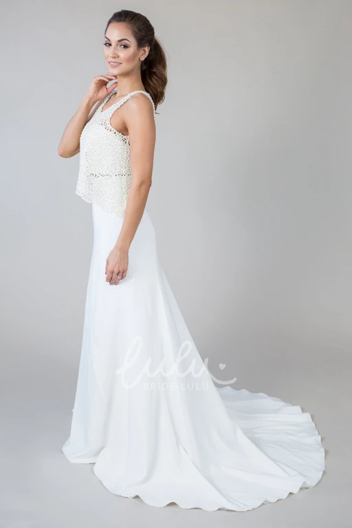 Sleeveless Lace Chiffon Sheath Wedding Dress Modern & Classy