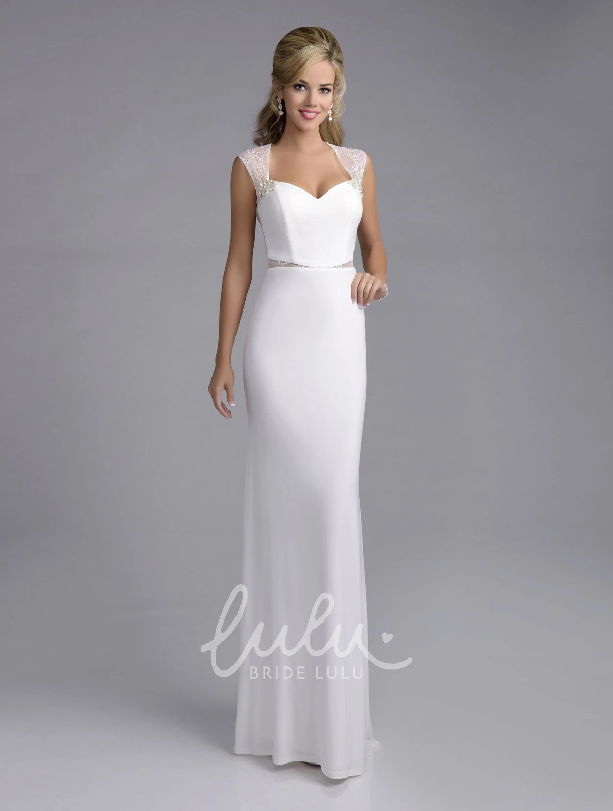 Satin Chiffon Lace Wedding Dress with Pearl Embellishment Elegant Column Style