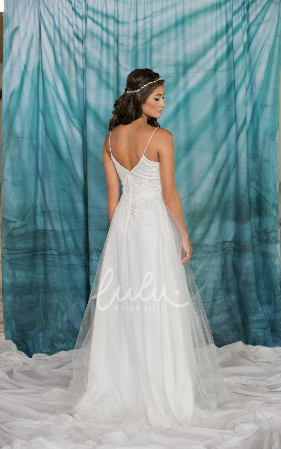 A-Line Tulle Lace Wedding Dress with Spaghetti Straps