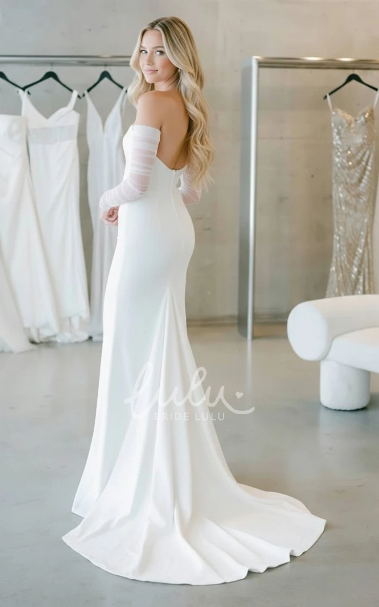 Mermaid Off-the-shoulder Elegant Simple Strapless Satin Winter Wedding Dress Sexy Solid Beach Floor-length Bridal Gown with Button Open Back Court Train