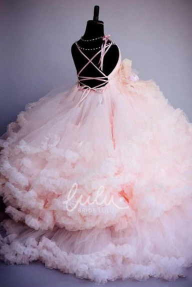 Luxury Tulle Ball Gown Flower Girl Dress with Spaghetti Straps