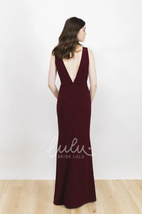 Burgundy Sleeveless Plunging Neckline Split Dress Sexy Bridesmaid Dress