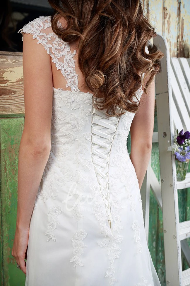 Appliqued Lace Wedding Dress Queen Anne Maxi Style