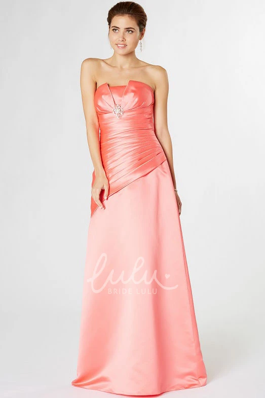 Satin Strapless Bridesmaid Dress with Ruching and Cascading Ruffles Beautiful Prom Dress