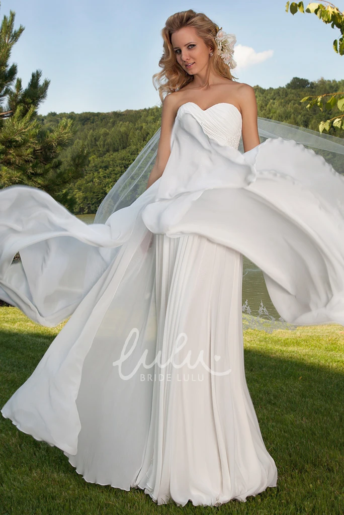 Sweetheart Sleeveless Chiffon Wedding Dress with Draping Simple Beach Bridal Gown