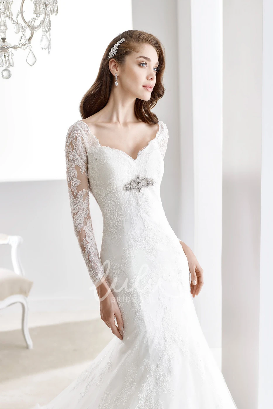 Pleated Mermaid Wedding Dress with Sweetheart Neckline and Lace-Up Back