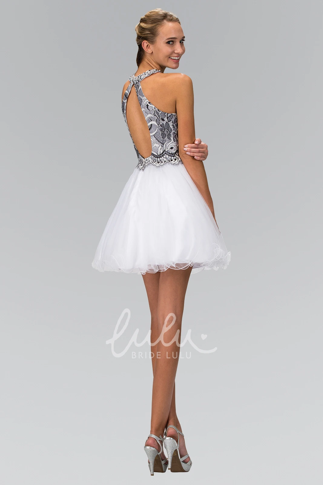Applique Embroidered A-Line Tulle Formal Dress with Jewel Neckline