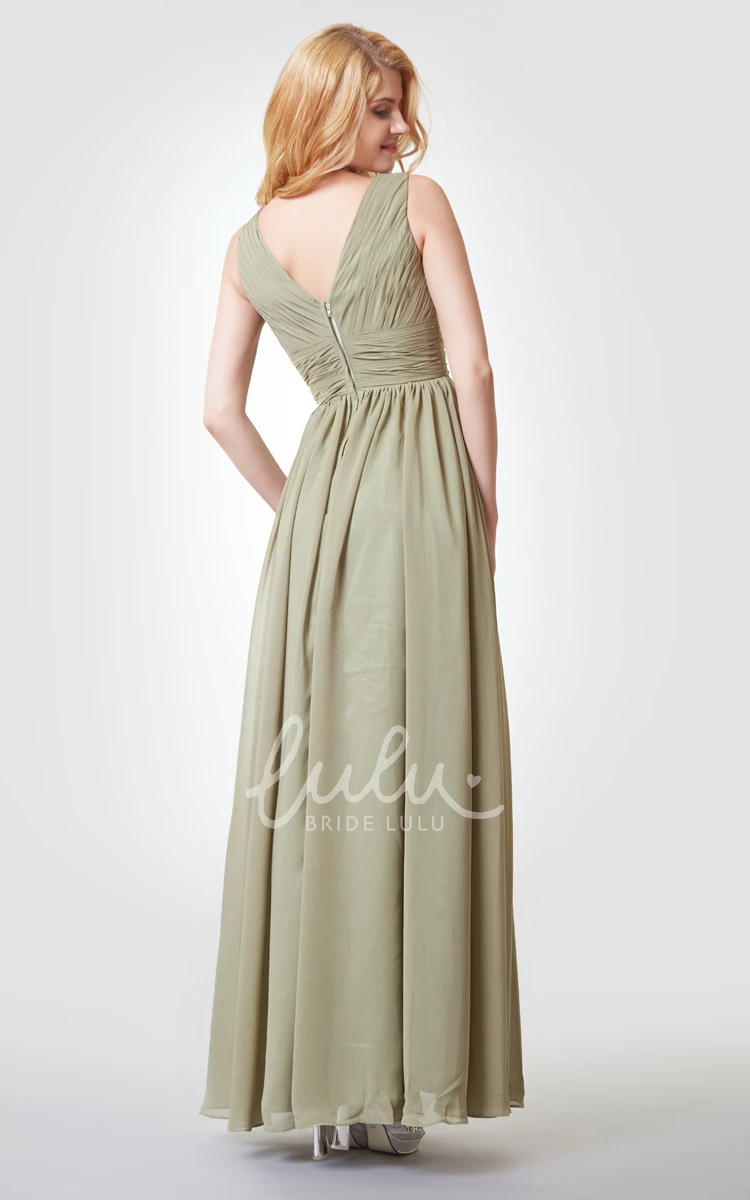 Chiffon A-line Dress with Ruching Bow and Straps Elegant Bridesmaid Dress