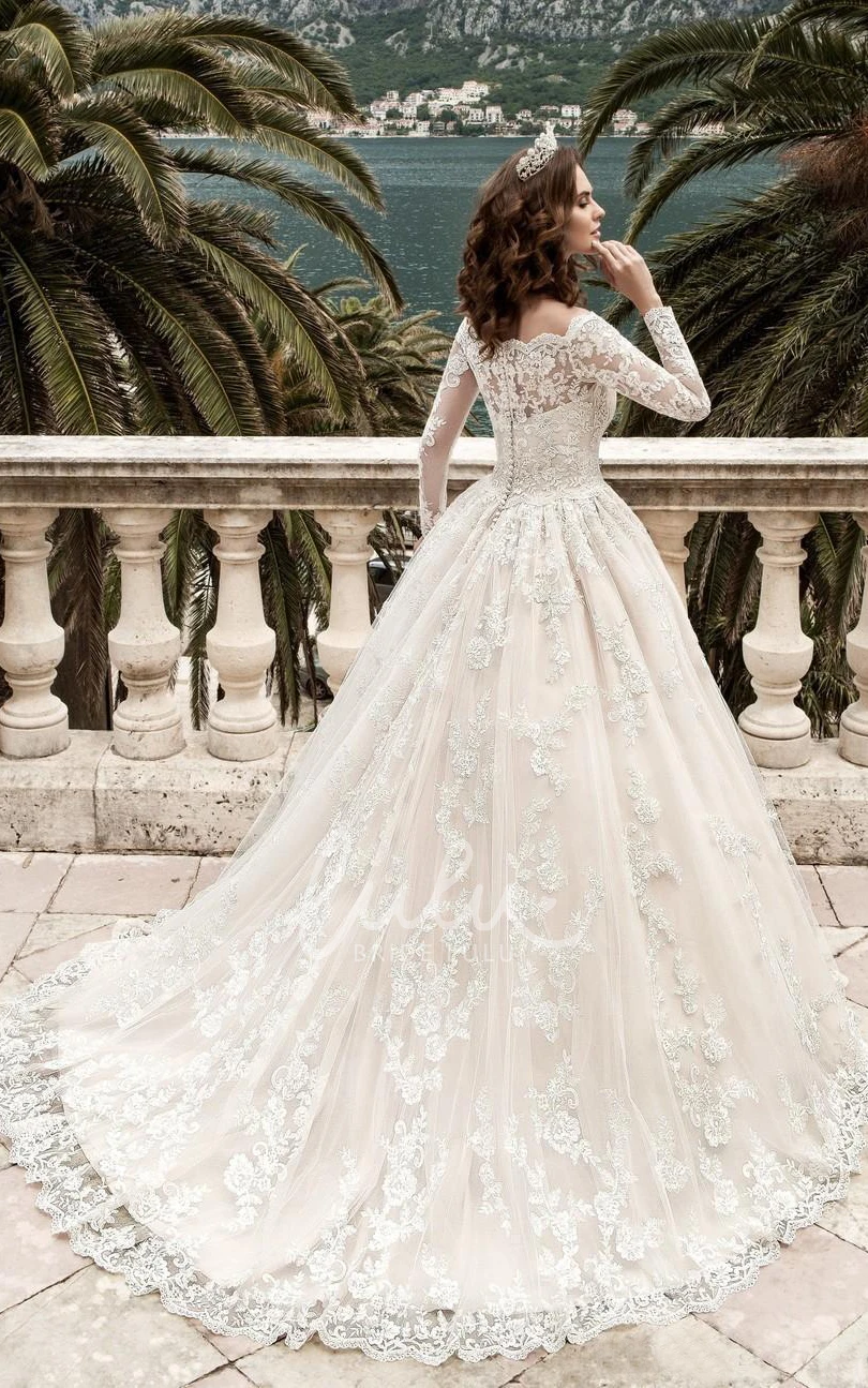 Off-The-Shoulder A-Line Lace Bridesmaid Dress with Bell Sleeves and Court Train