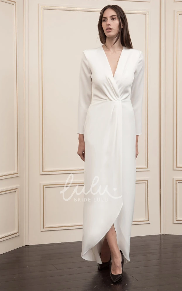 V-Neck Charmeuse Long Sleeve Evening Dress Modern Elegance