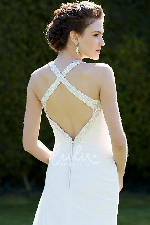 Criss-Cross Chiffon Halter Wedding Dress with Court Train Elegant and Flowy
