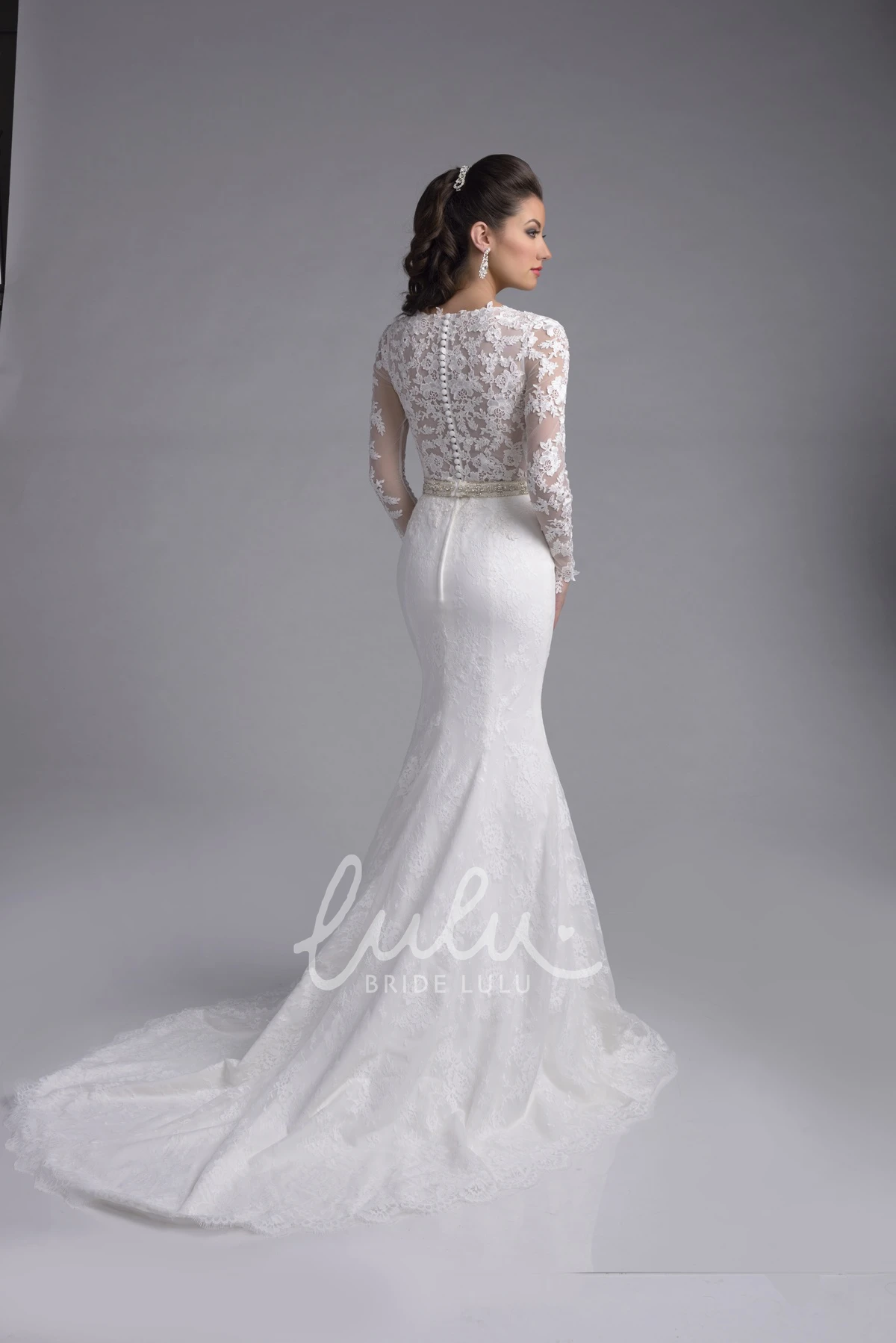 Long Sleeve Mermaid Lace Wedding Dress with Shimmering Detailing