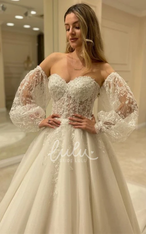 Sexy A Line Tulle Wedding Dress with Off-the-shoulder Neckline and Ruching
