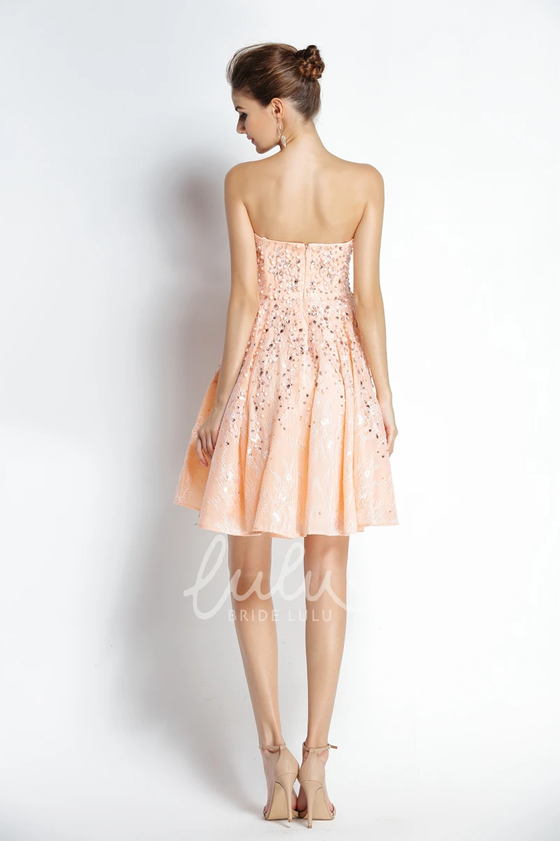 Lace Prom Dress with Beading A-Line Strapless Sleeveless Knee-length