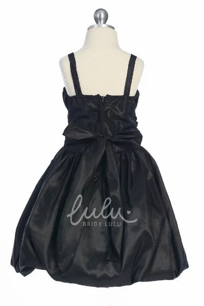 Taffeta Split-Front Flower Girl Dress Tea-Length Straps Bowed