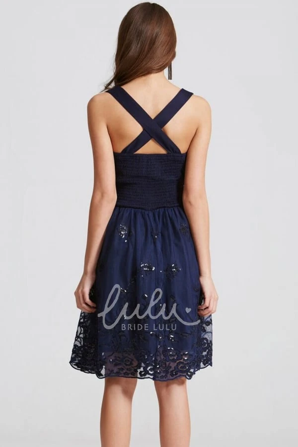 Strapped Tulle Bridesmaid Dress with Sleeveless Design and Applique Detail