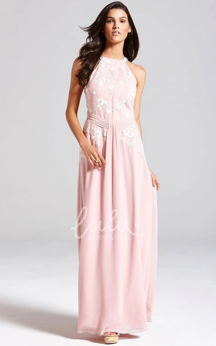 Lace Detail A-Line Bridesmaid Dress with High-Neck 2025