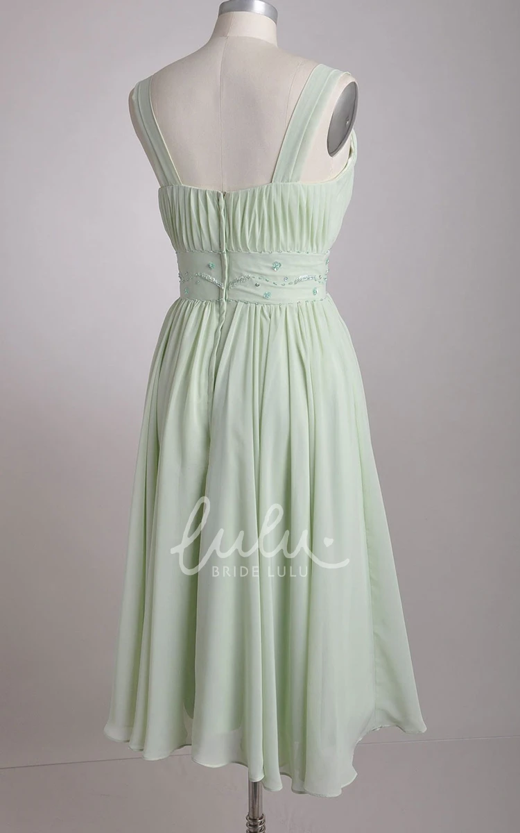 A-line Chiffon Bridesmaid Dress with Broad Straps in V-Neckline