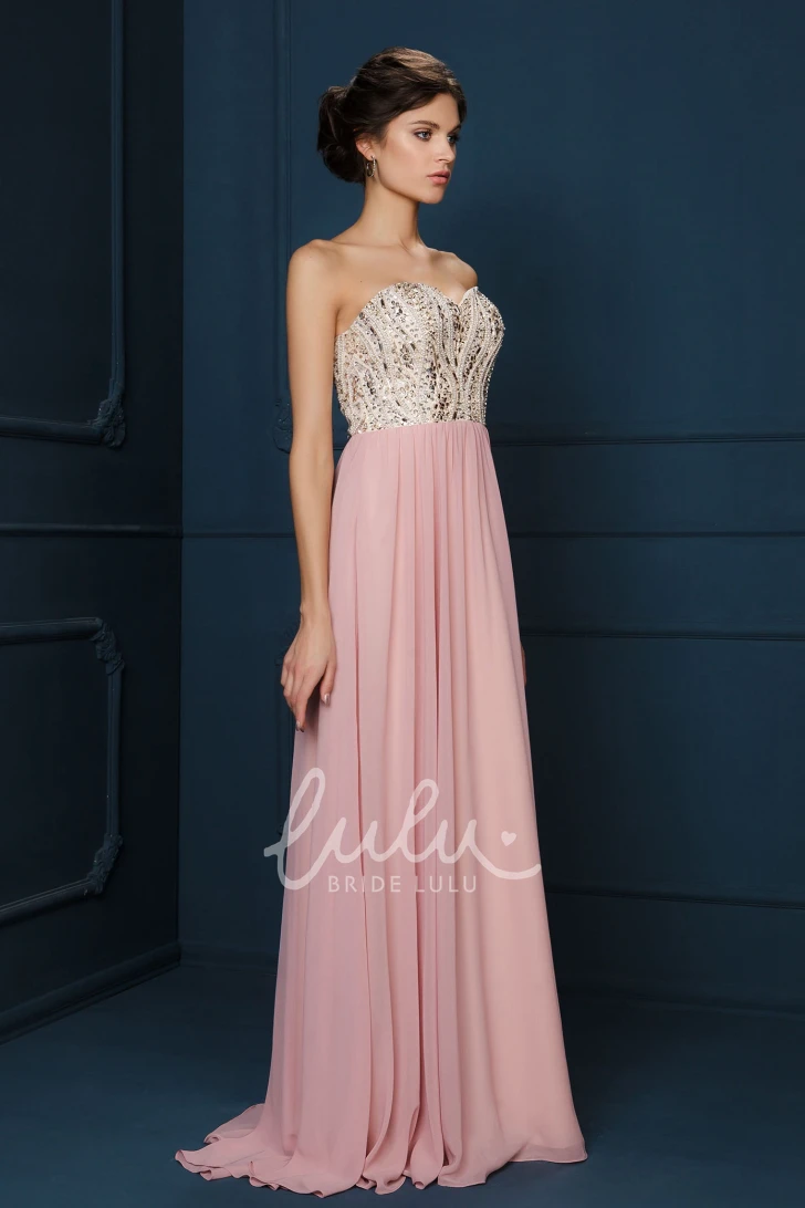 Floor-Length Chiffon Evening Dress with Sweetheart Neckline and Beaded Details in A-Line Style