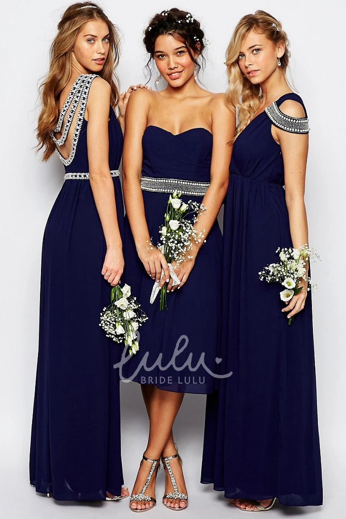 Long Sleeveless Chiffon Bridesmaid Dress A-Line Split Front Ruching