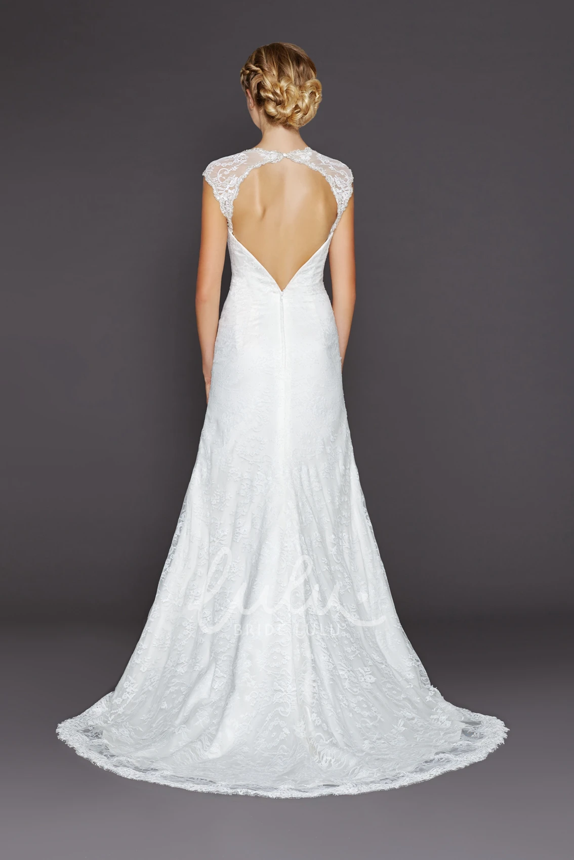 Lace Wedding Dress with Appliques and Keyhole A-Line Long Queen Anne