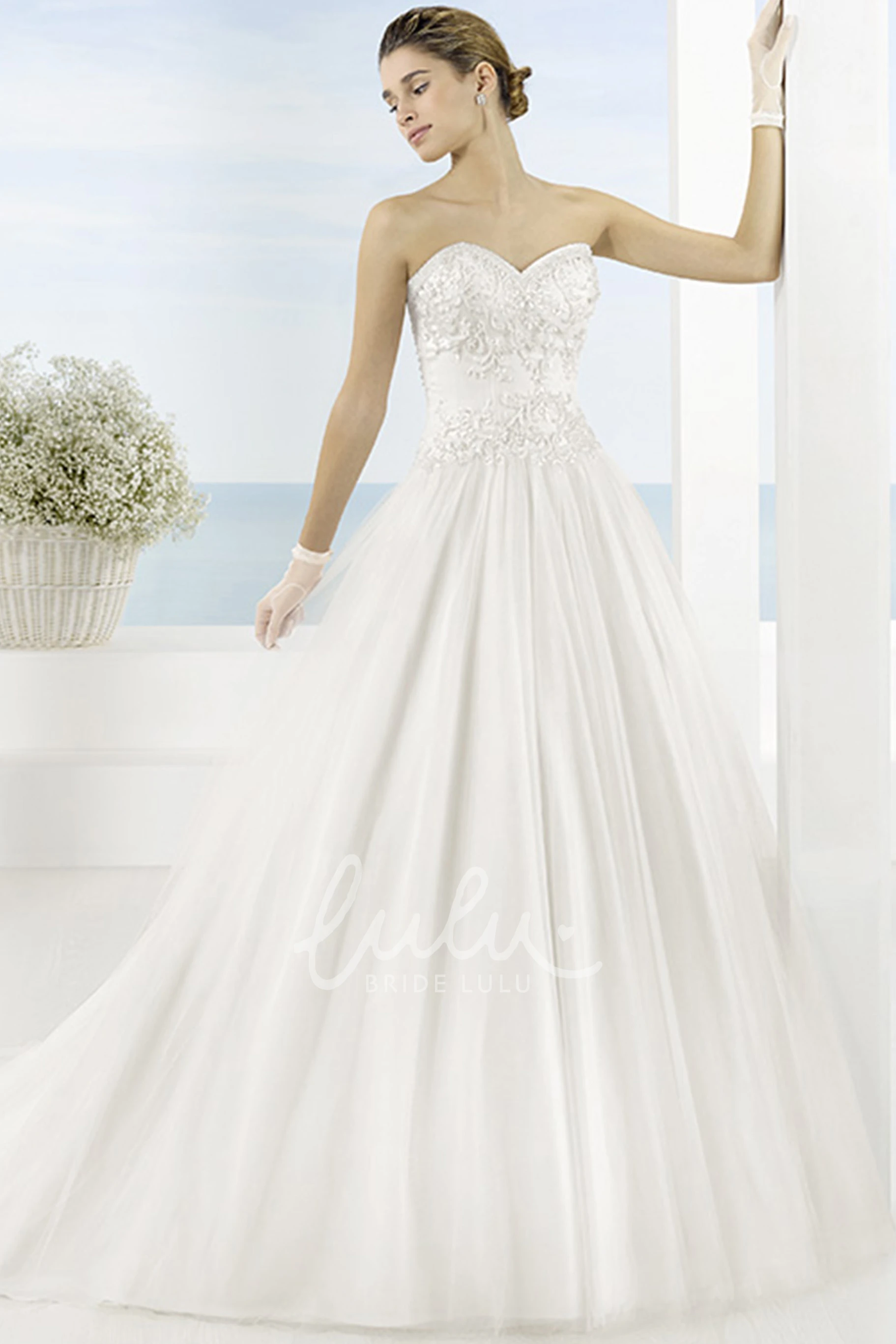 Embroidered Tulle Wedding Dress with Court Train Ball Gown