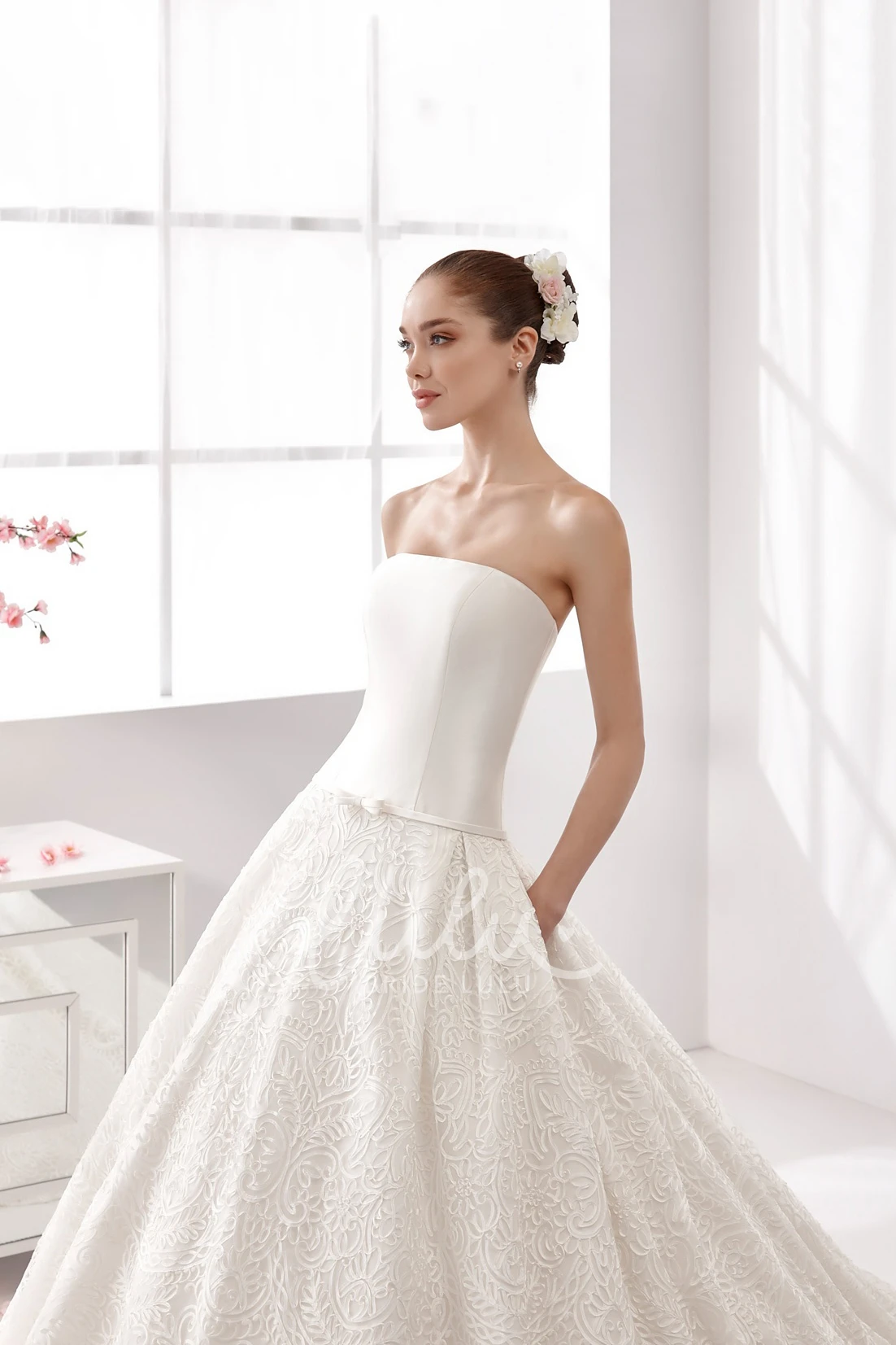 Satin and Lace A-line Wedding Dress Strapless Style